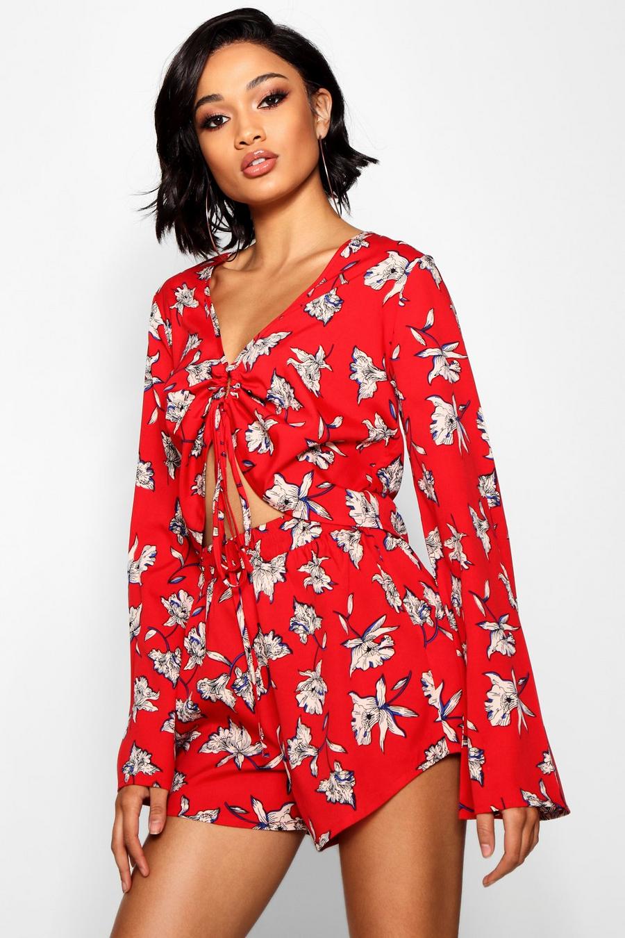 Tall Floral Ruched Crop + Shorts Co-ord image number 1