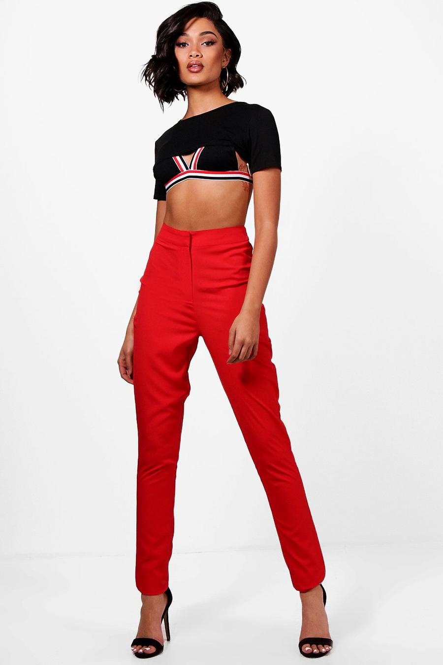 Red Tall Woven Trousers image number 1