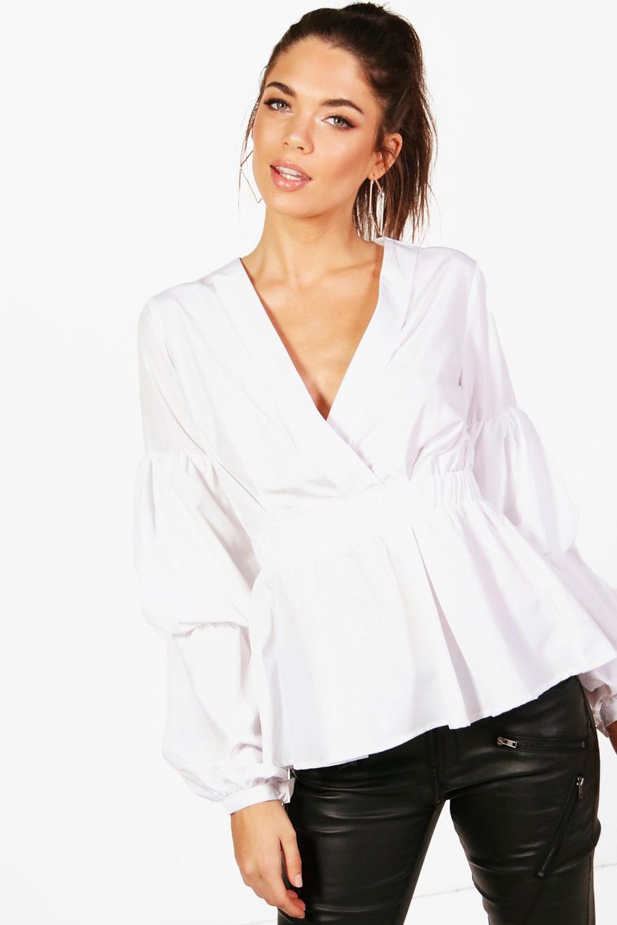 Tall Ruched Sleeve Shirt, White image number 1