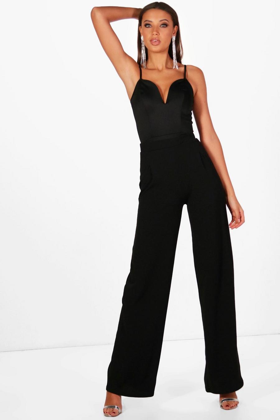Black Tall Wide Leg Pleat Front Trousers image number 1