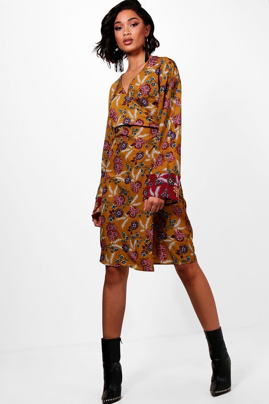 Toffee Tall Floral Print Kimono Wrap Dress image number 1