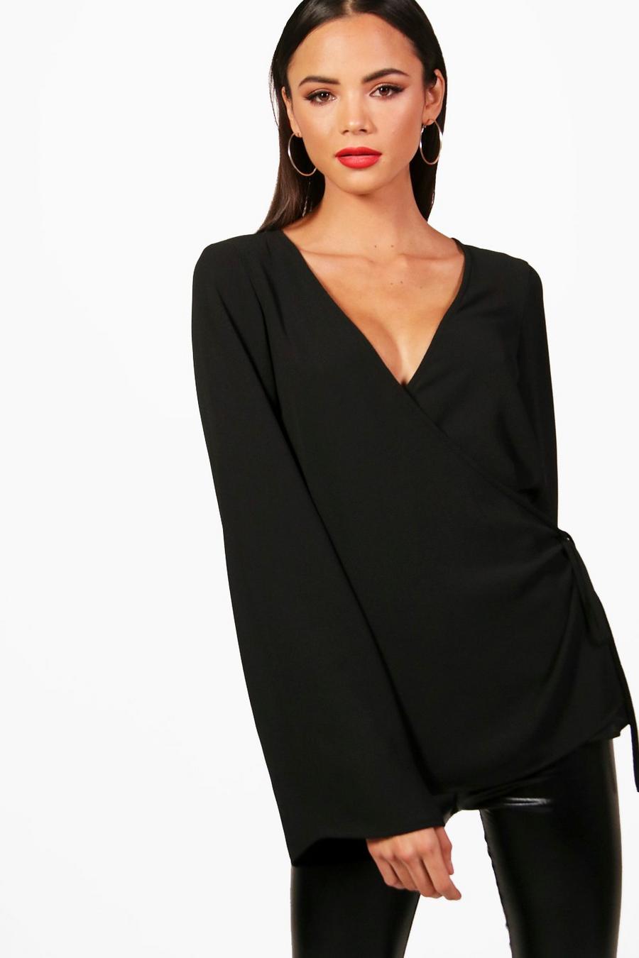 Black Tall Wrap Blouse image number 1