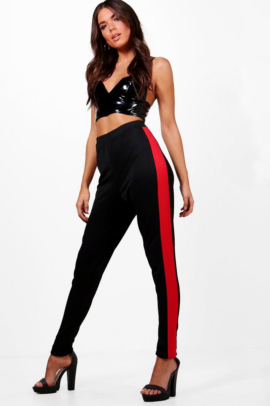 Tall Contrast Stripe Trim Peg Trousers, Black image number 1