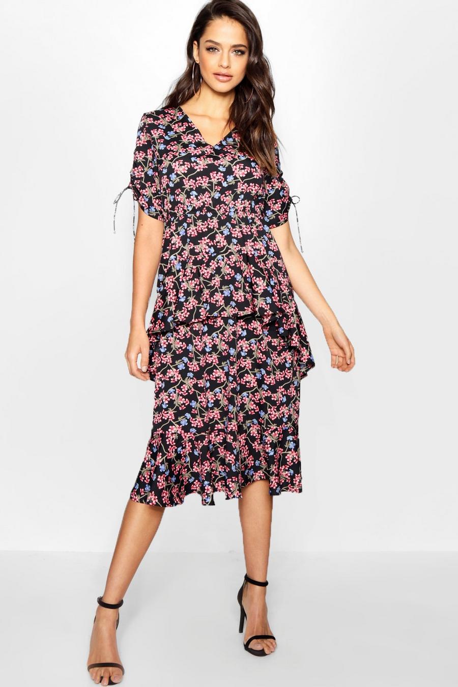 Tall Ditsy Floral Ruffle Midi Dress image number 1