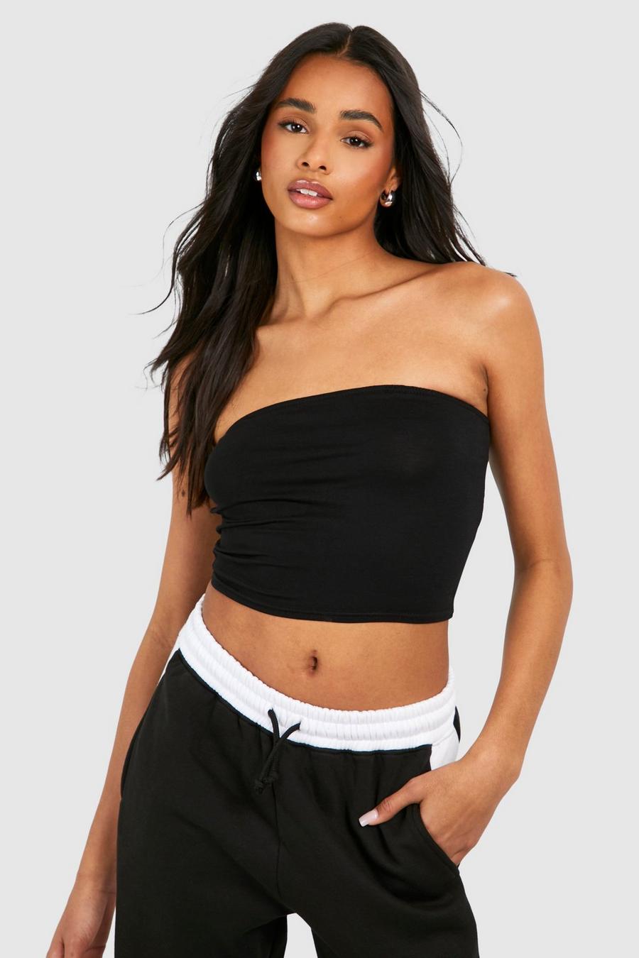 Black Tall Basic Jersey Knit Tube Top image number 1