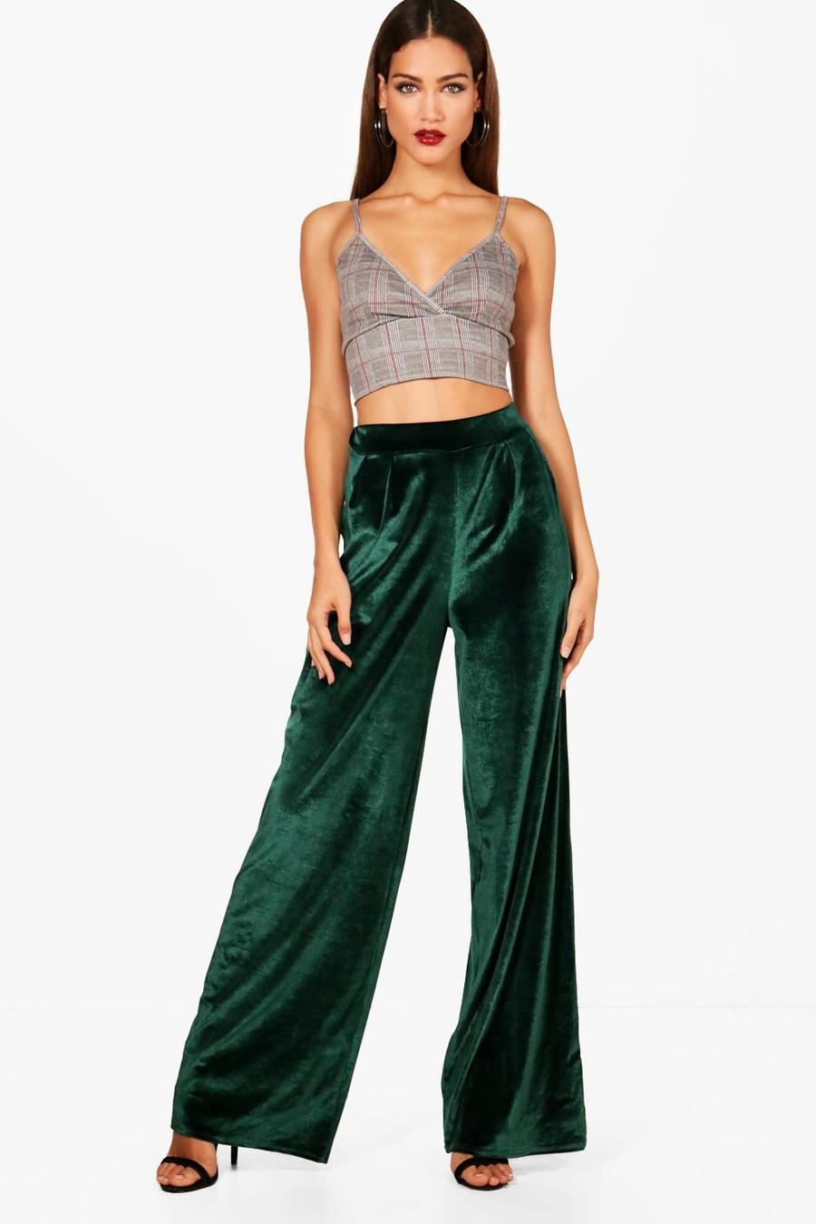 Emerald Tall Wide Leg Velvet Pants image number 1