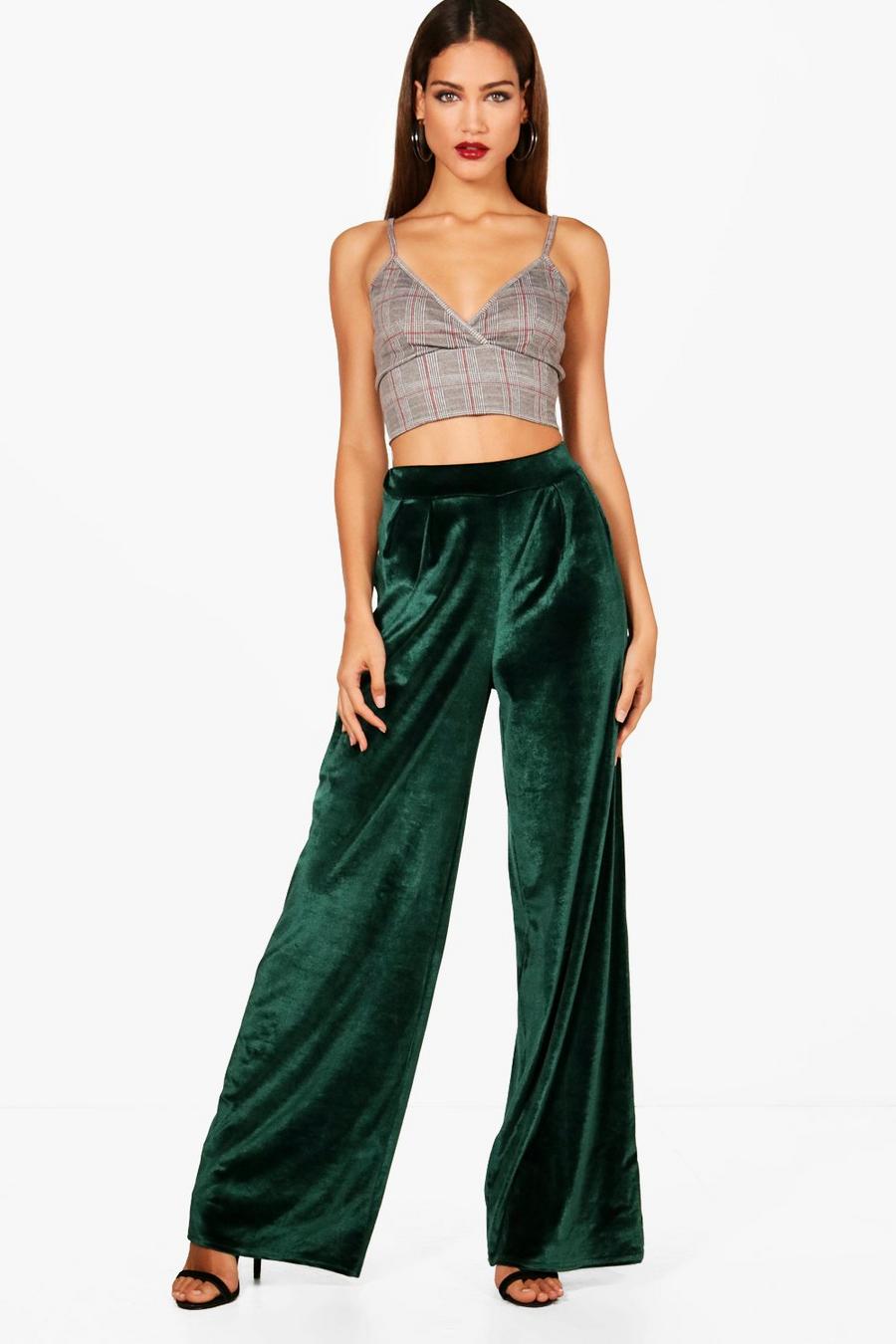 Tall Wide Leg Velvet Trouser, Emerald image number 1