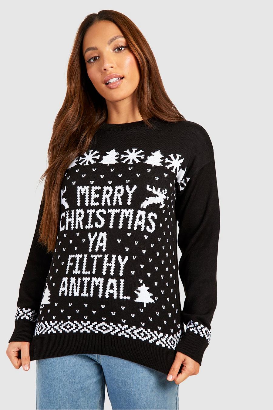 Tall – „Filthy Animal“ Weihnachtspullover, Schwarz