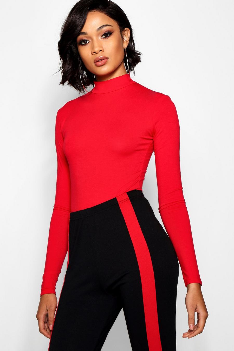 Red Tall Turtle Neck Long Sleeve Bodysuit image number 1