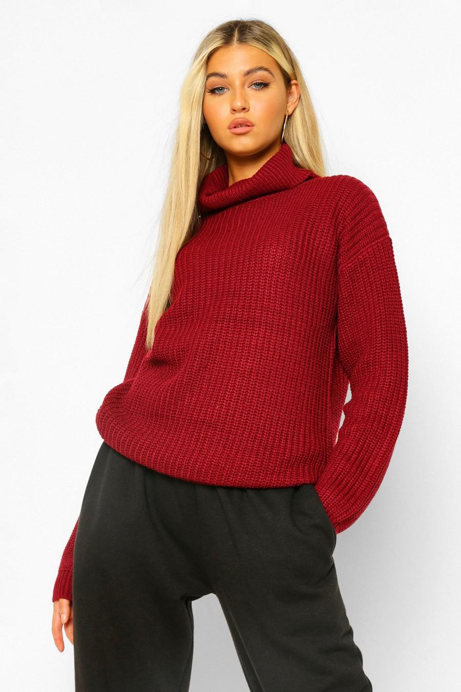 Wine Tall Basic Roll Neck Jumper image number 1