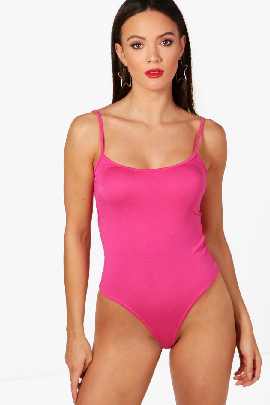 Pink Tall Basic Strappy Scoop Jersey Bodysuit image number 1