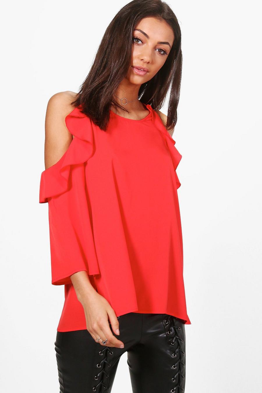 Tall Woven Cold Shoulder Top, Poppy image number 1