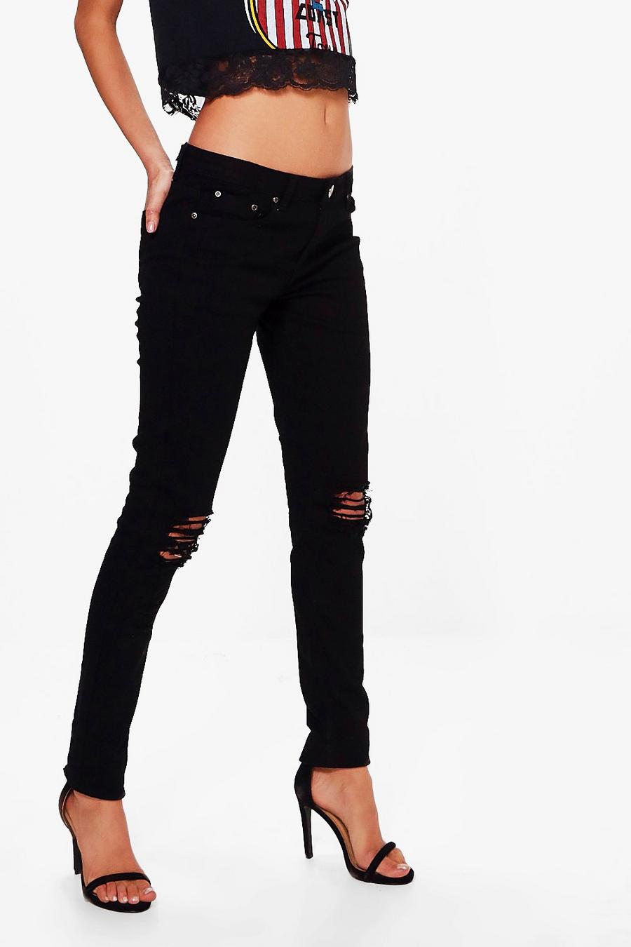 Tall Ripped Knee Black Skinny Jean image number 1