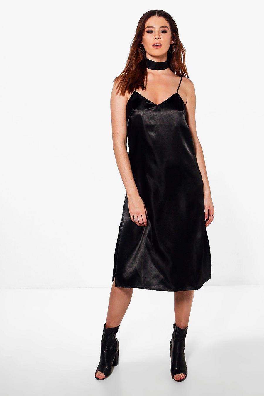 Tall Ema Choker Strappy Mid Satin Dress image number 1