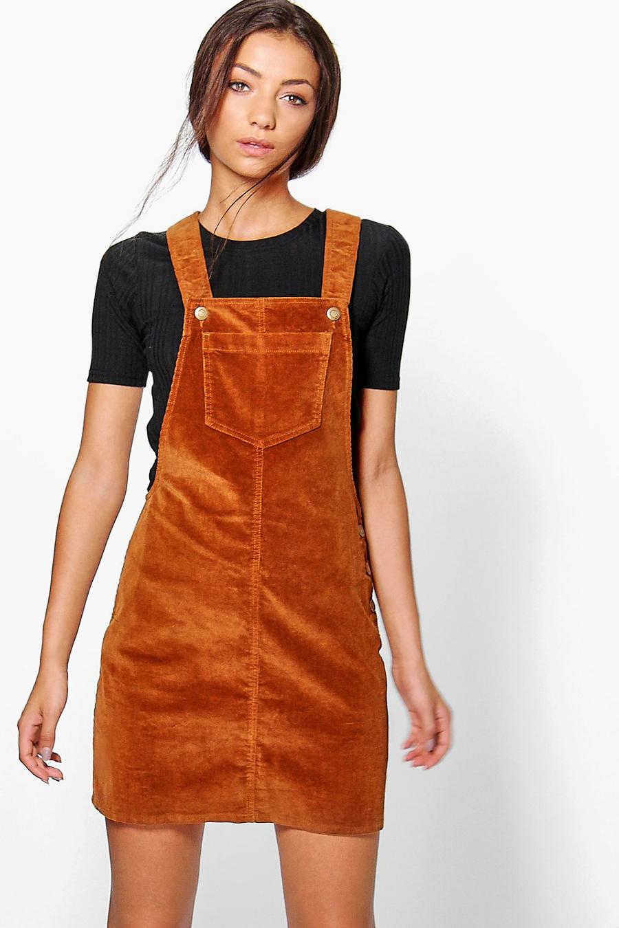Tan Tall Lucie Cord Pocket Dungaree Dress image number 1