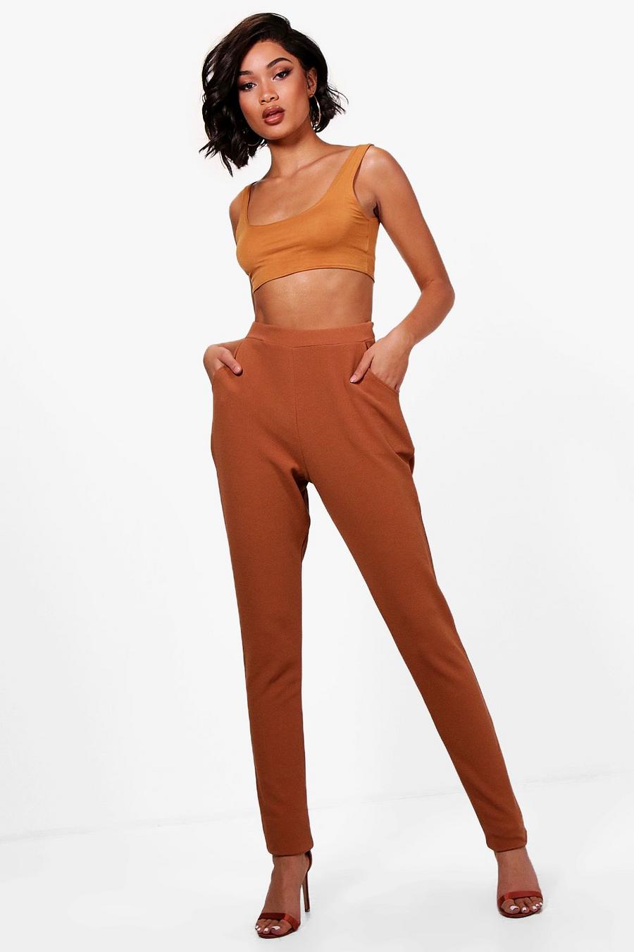 Pantaloni Tall Skinny Fit in Crepe con 2 tasche, Toffee image number 1