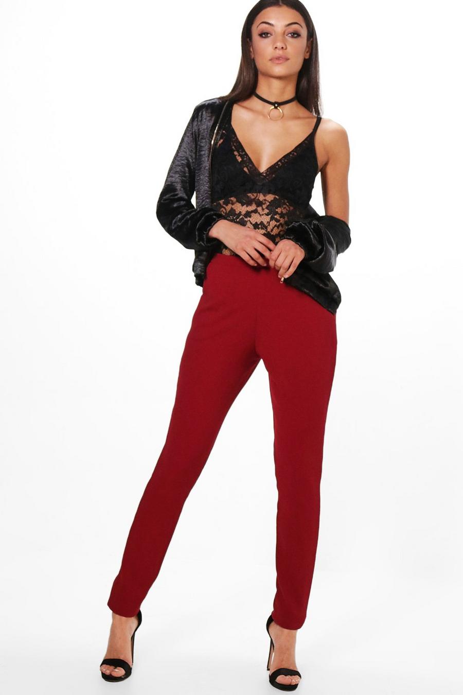 Wine Tall Skinny Crepe 2 Pocket Trousers image number 1