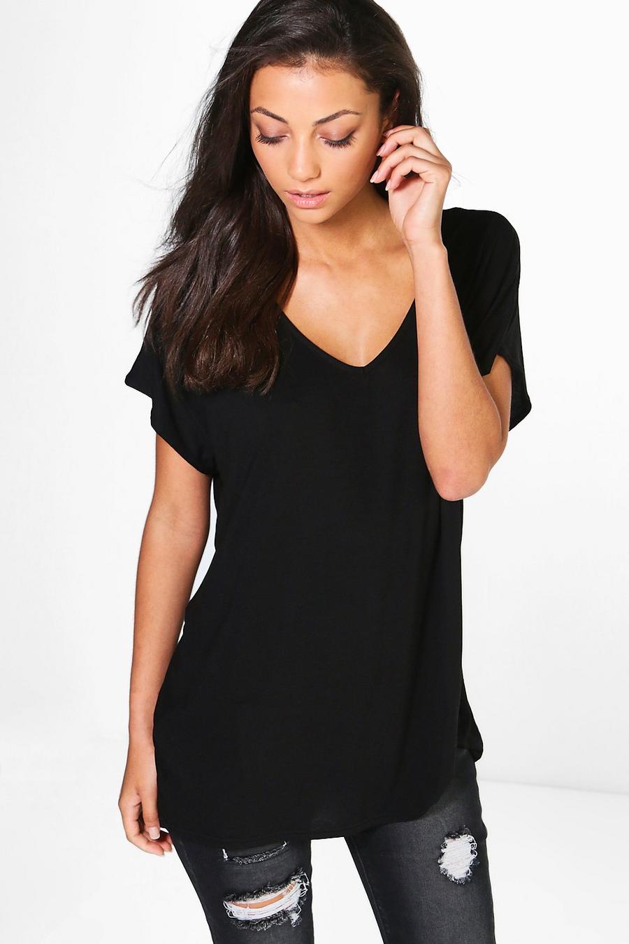 Black Tall - Basic V-ringad oversize t-shirt image number 1
