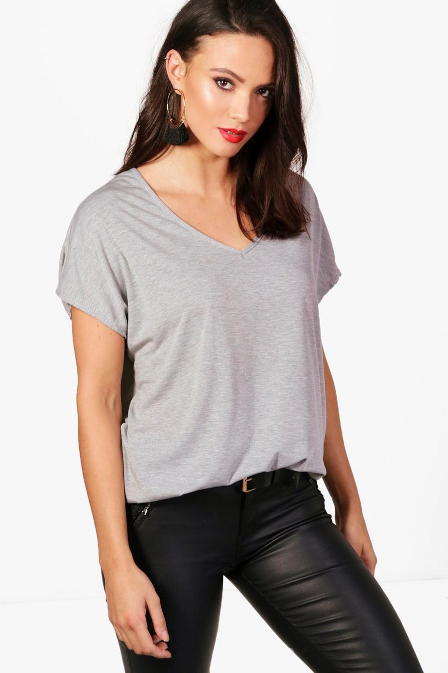 Camiseta Tall básica oversize con escote de pico, Gris image number 1