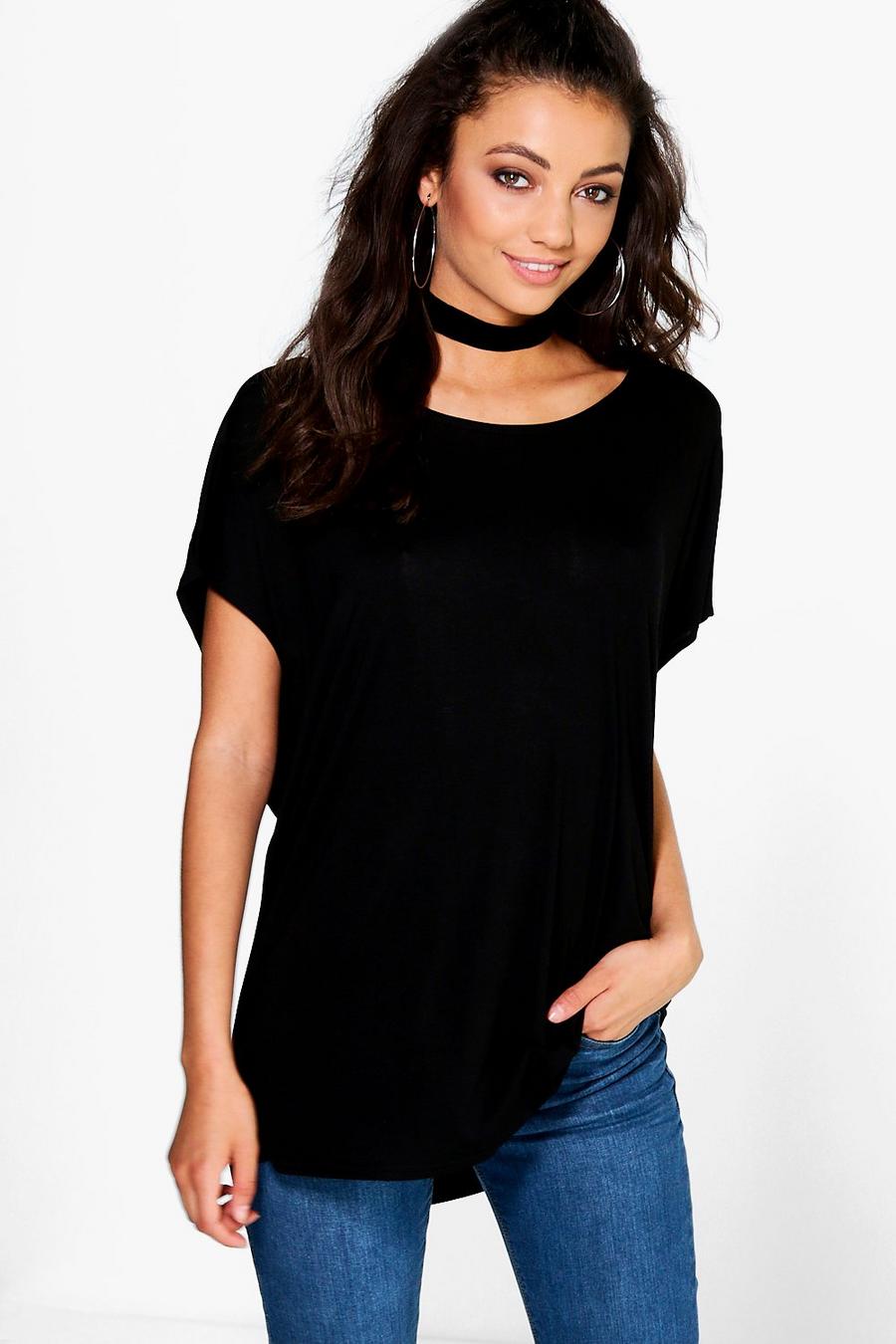Black Tall Oversized Scoop Neck T Shirt image number 1