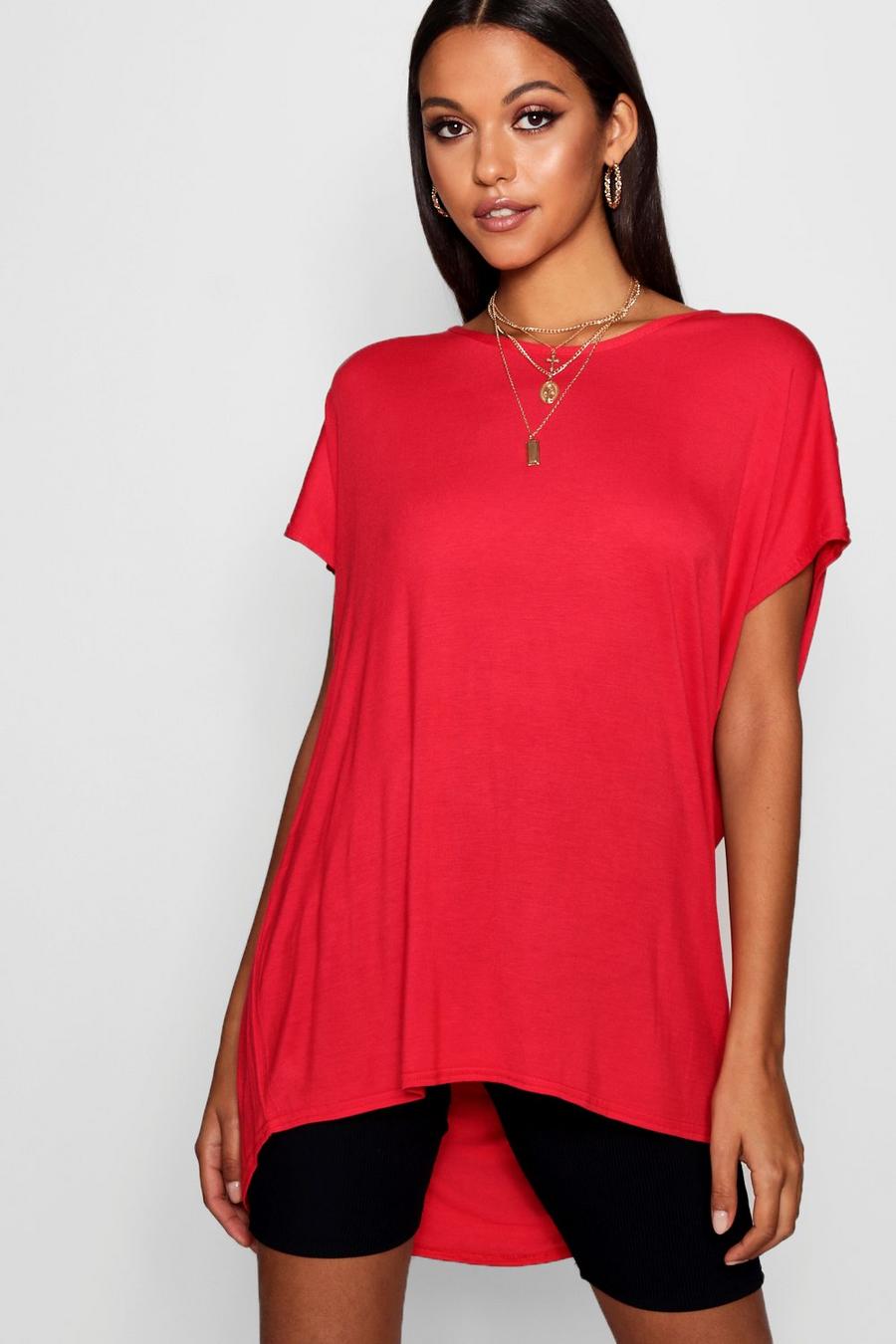 Red Tall Oversized Scoop Neck T Shirt image number 1