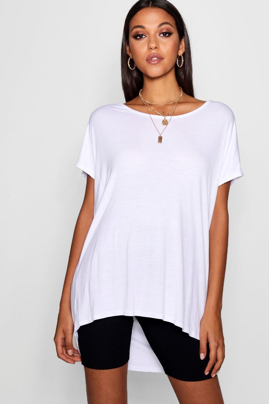 White Tall Oversized Scoop Neck T Shirt image number 1