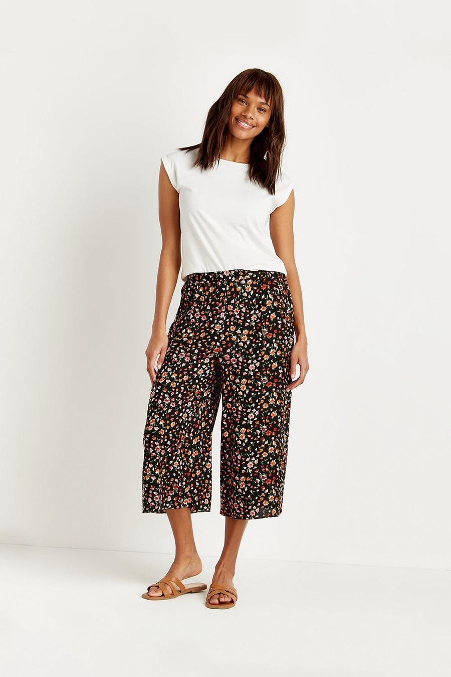 Petite Ditsy Cropped Wide Trouser