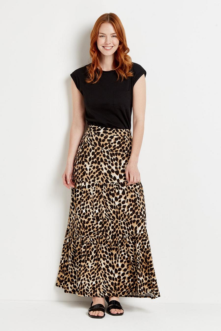 Animal Print Jersey Maxi Skirt