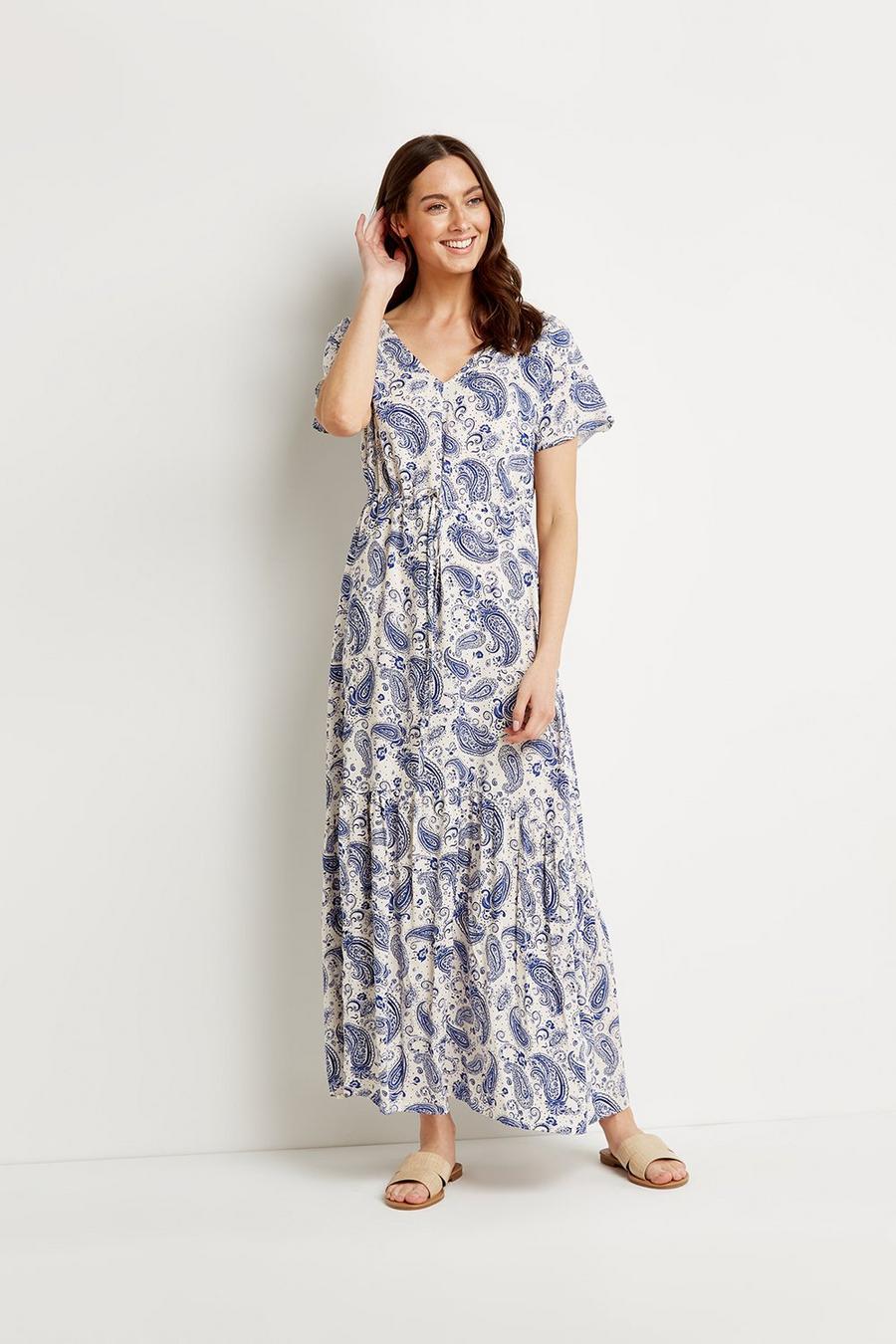 Blue Paisley Relaxed Tiered Midi Dress