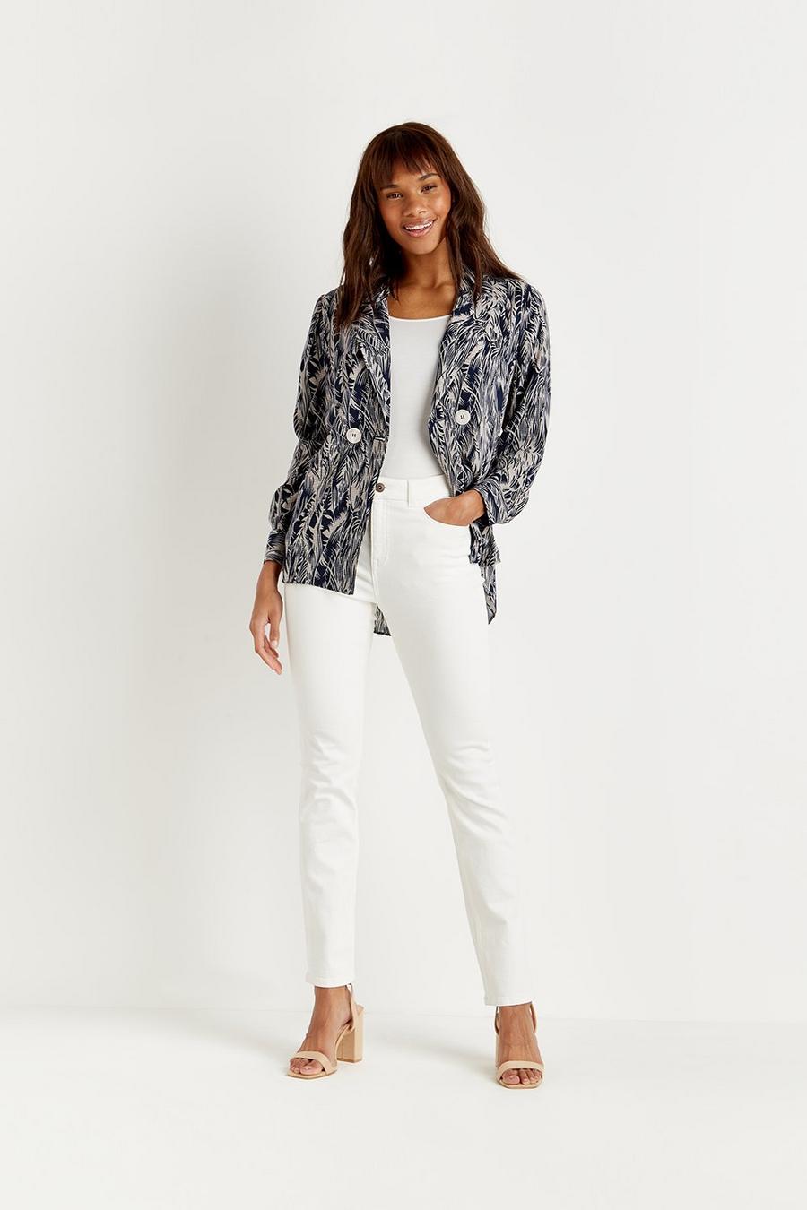 Petite Fern Print Double Breasted Jacket