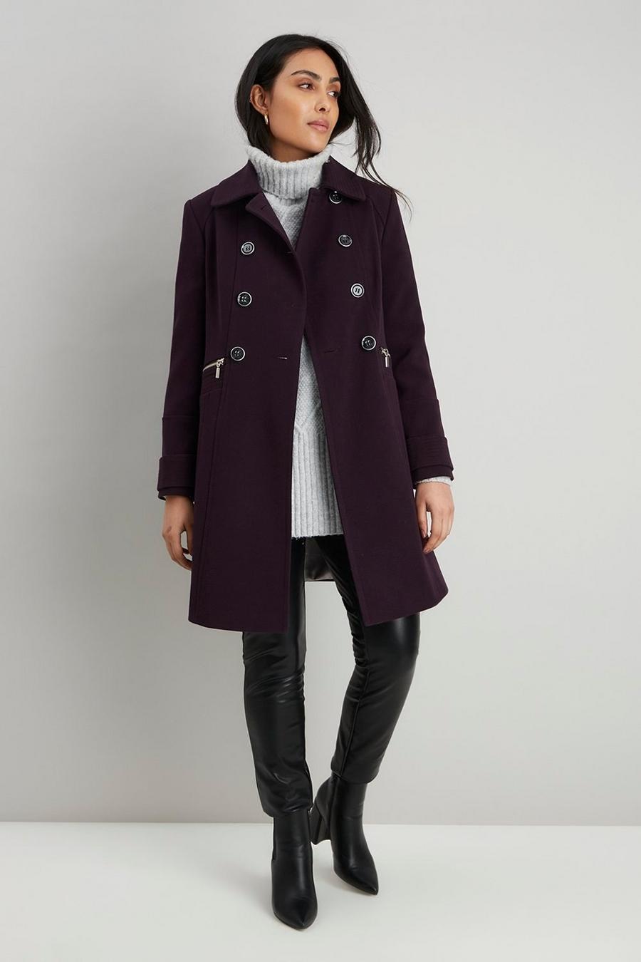 Petite Military Double Breasted Coat