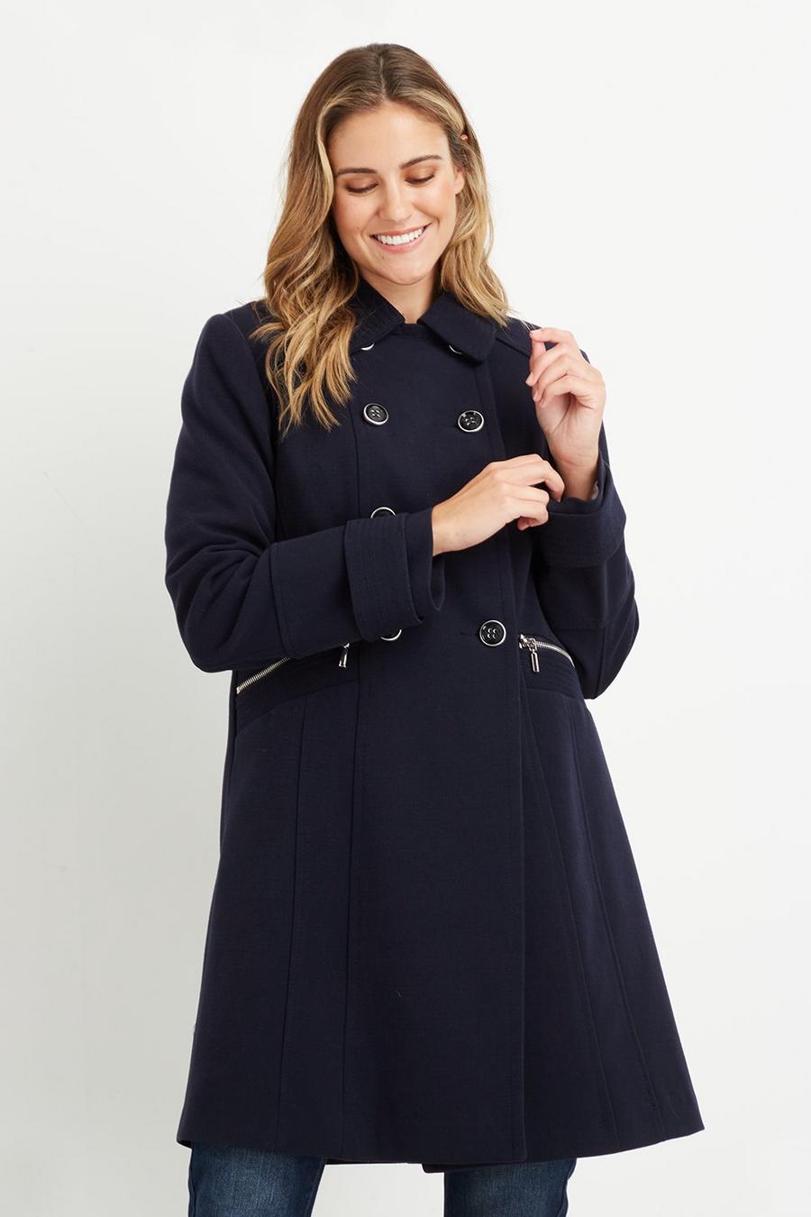 Military Zip Detail Double Breasted Coat