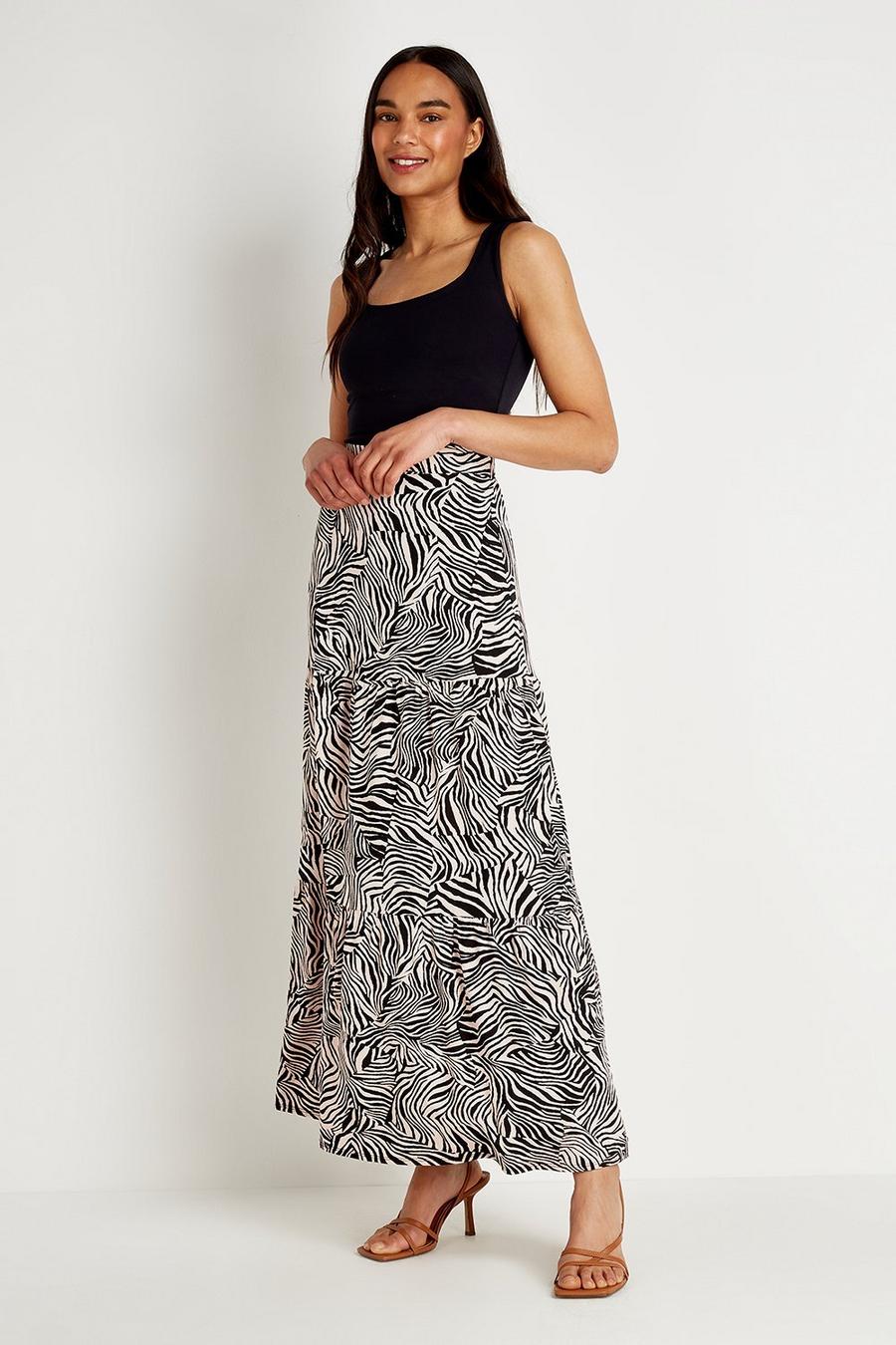 Zebra Print Jersey Maxi Skirt