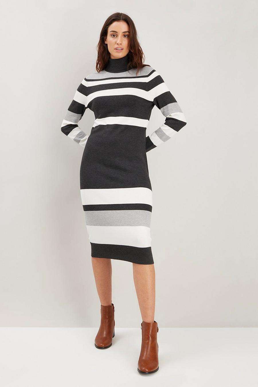 Multi Stripe Polo Neck Knitted Dress