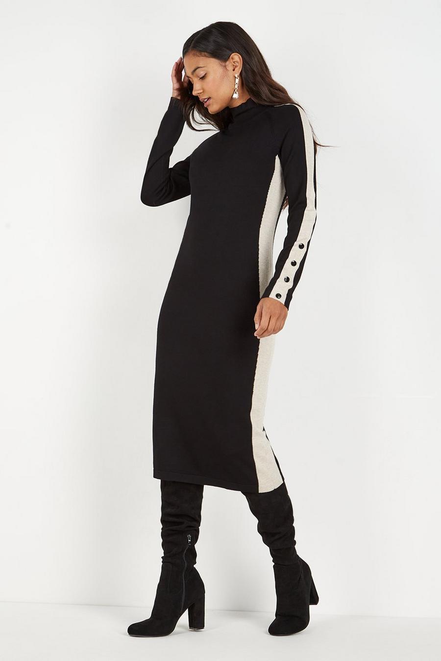 Tall Stripe Panel Funnel Knitted Dress