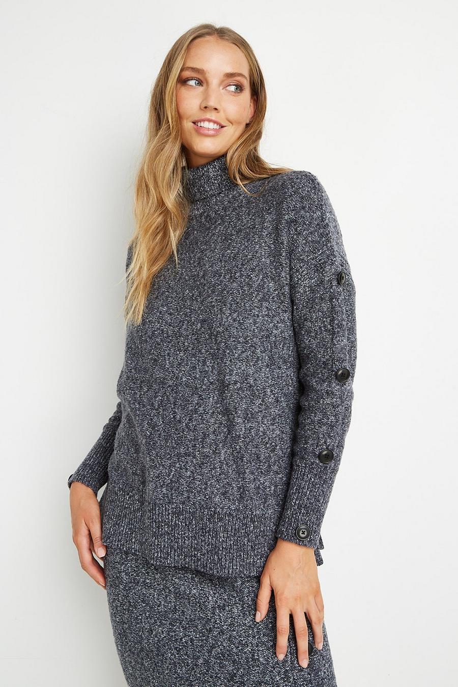 Charcoal Button Sleeve Detail Jumper