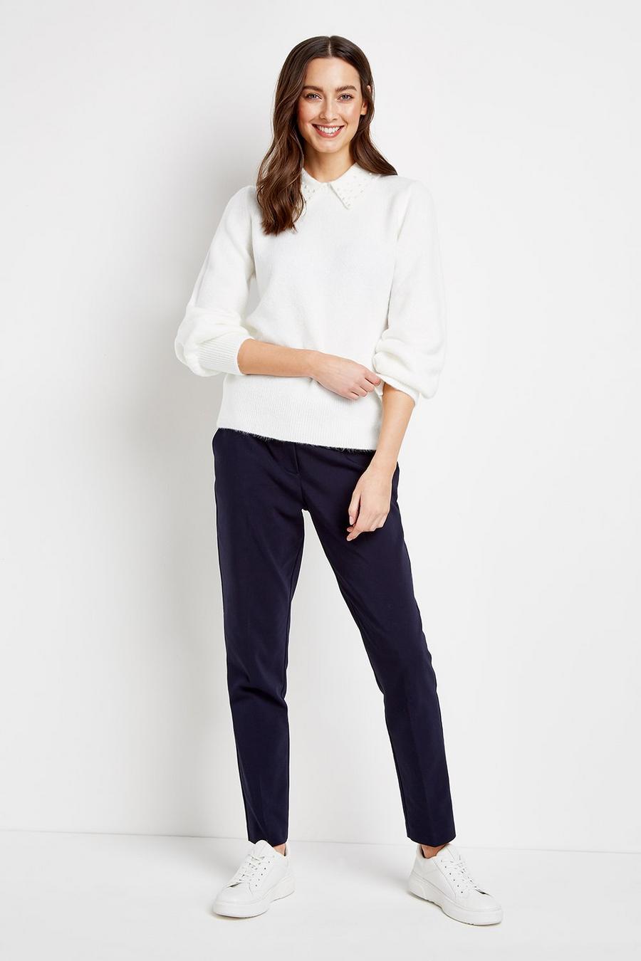 PETITE Navy Belted Cigarette Trousers