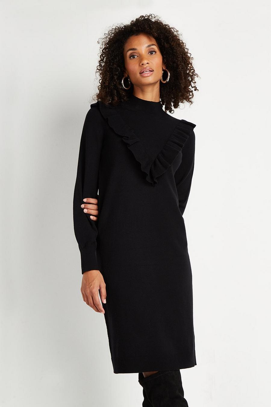 Ruffle Front High Neck Knitted Dress