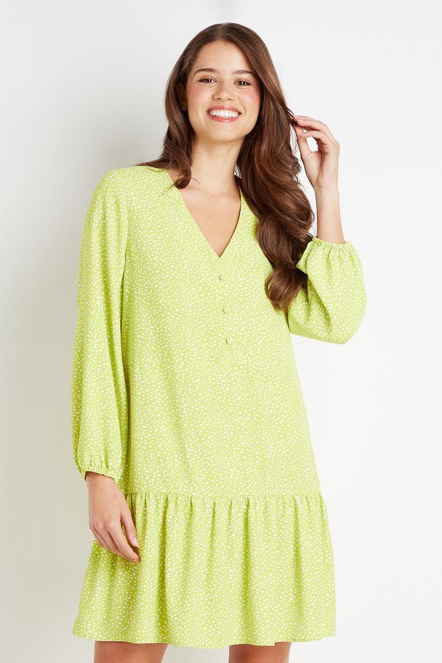 Lime Print Tiered Shift Dress