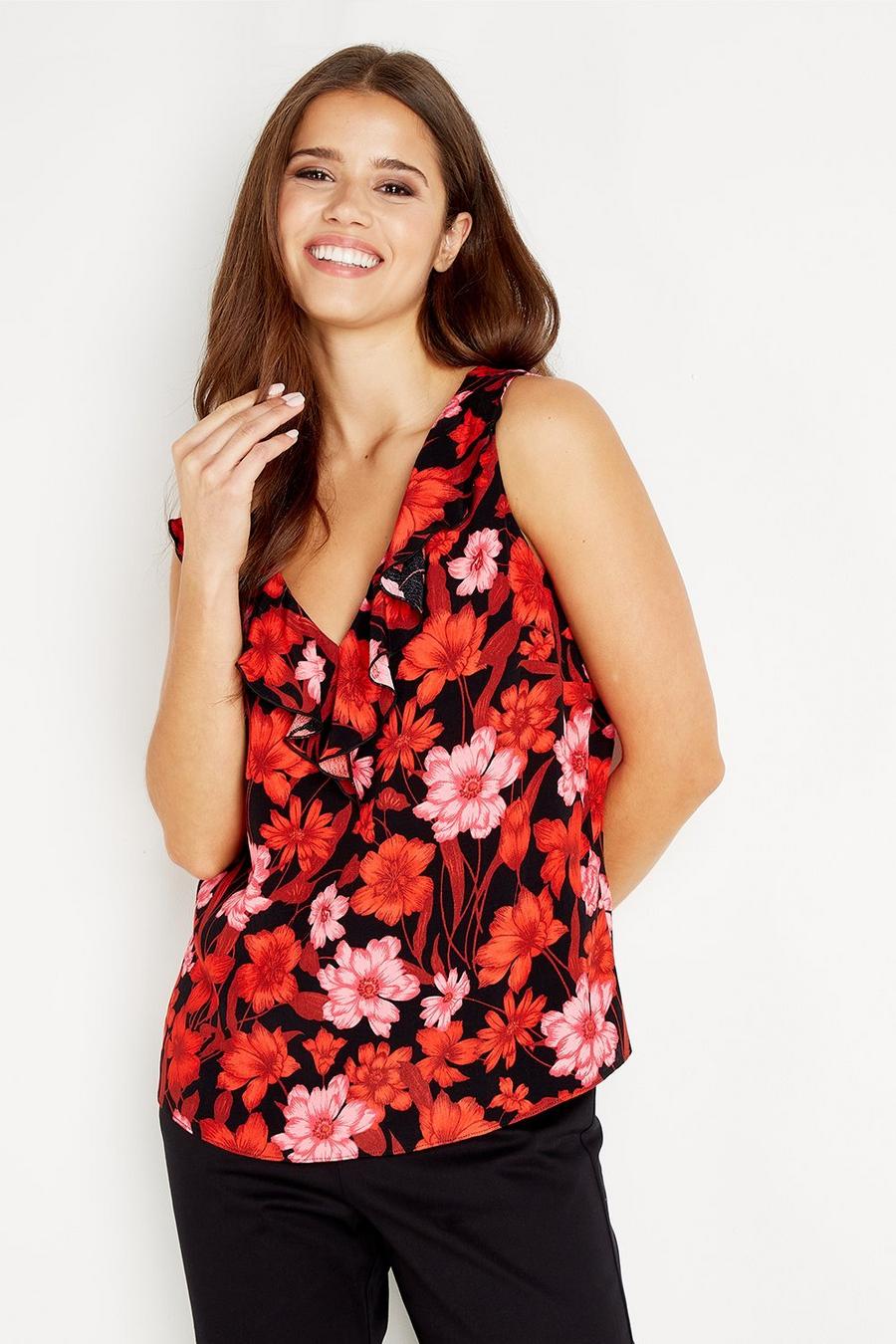 Tall Black and Red Floral Halter Top