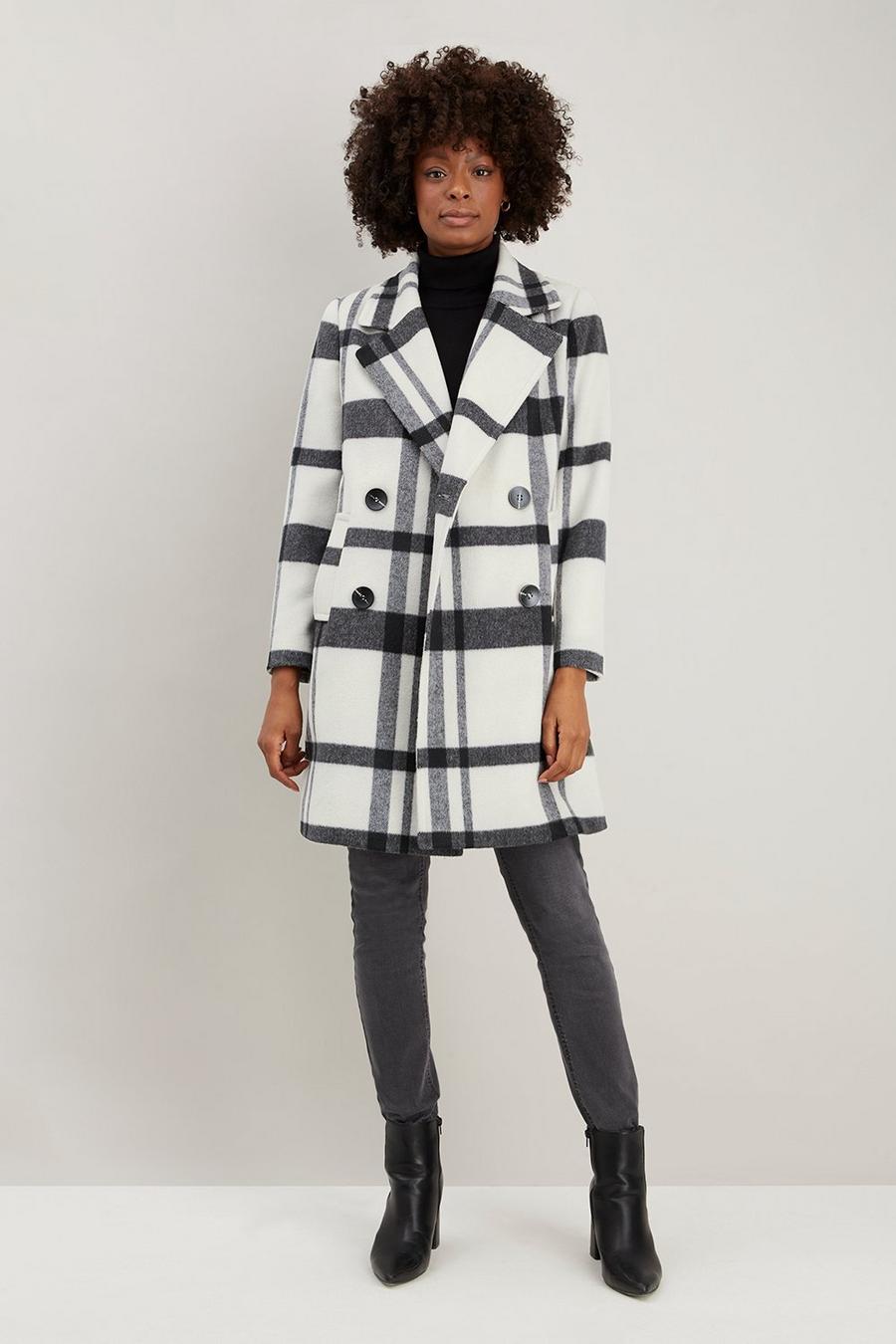 Bold Check Wool Double Breasted Coat