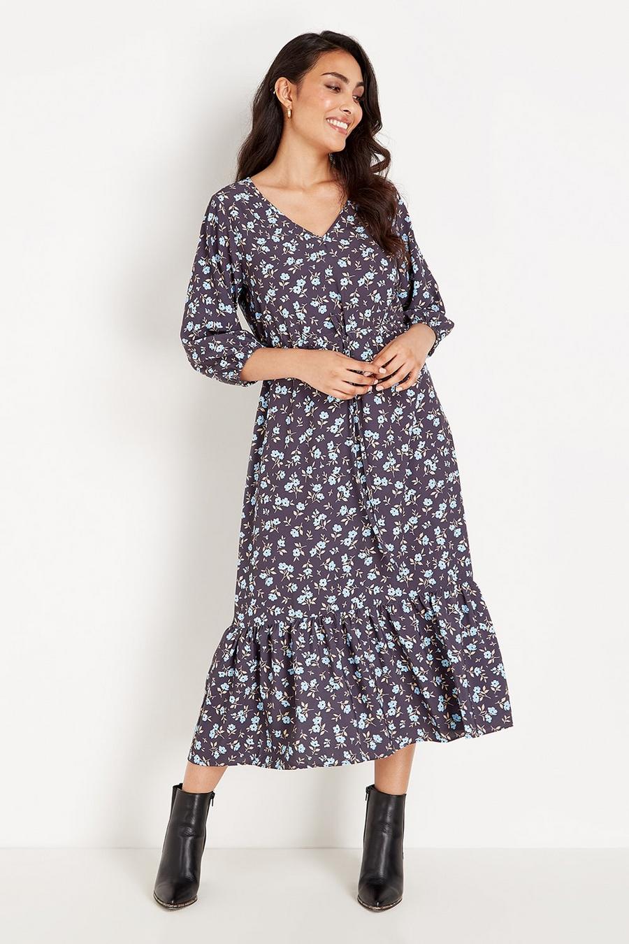 Petite Floral Relaxed Tiered Midi