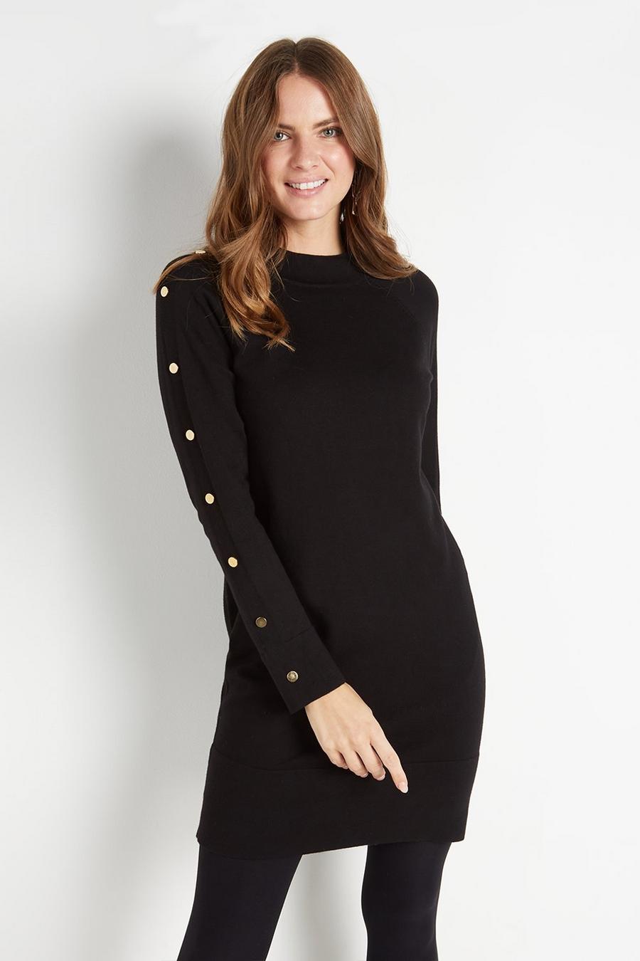 Button Detail Funnel Knitted Dress