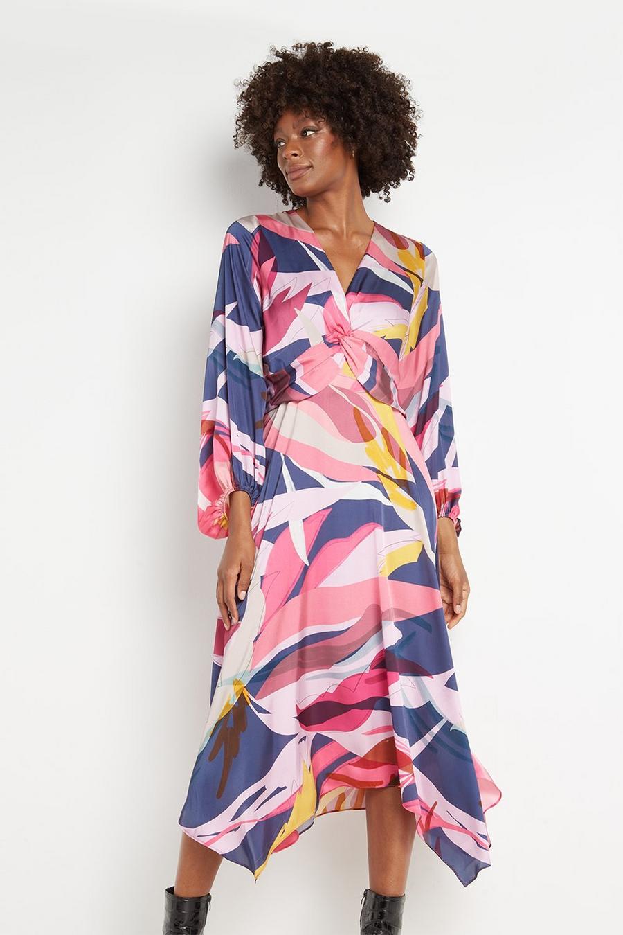 Navy Abstract Twist Front Dress