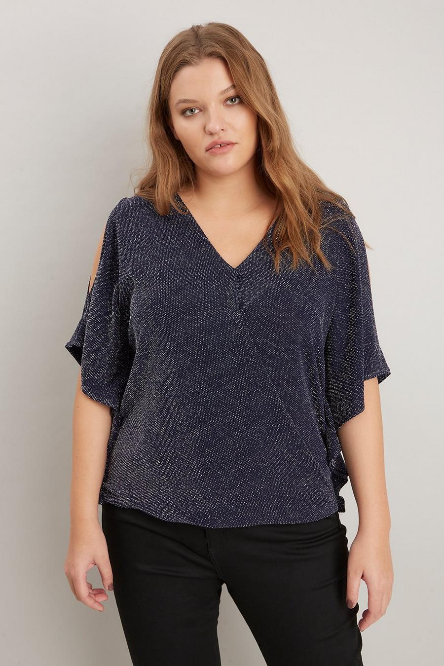 Curve Shimmer Wrap Top