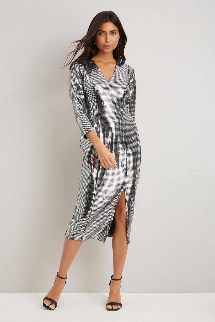 Silver Mirror Sequin Dress