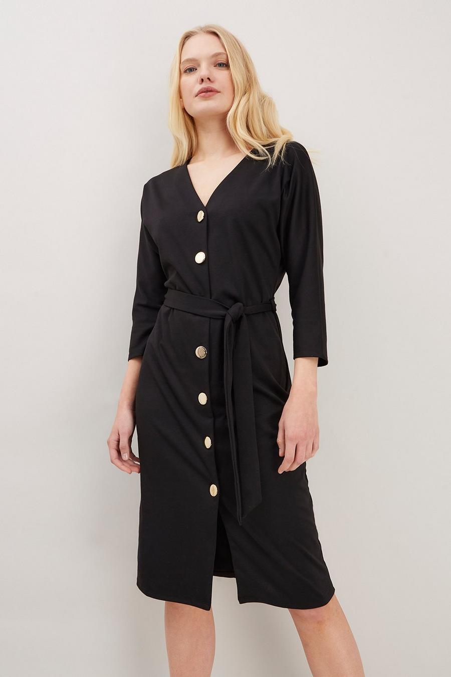 Tall Black Jersey Button Through Dress