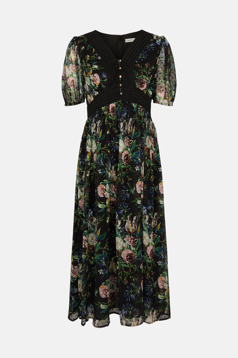 oasis floral printed dobby chiffon midi dress