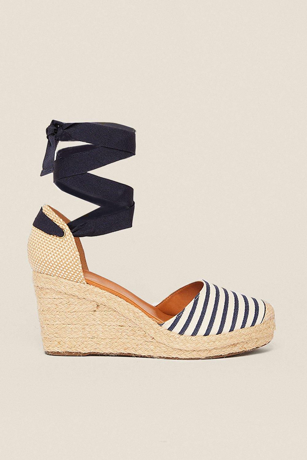 Oasis Platform Espadrille Striped Wrap Up Wedge | Debenhams