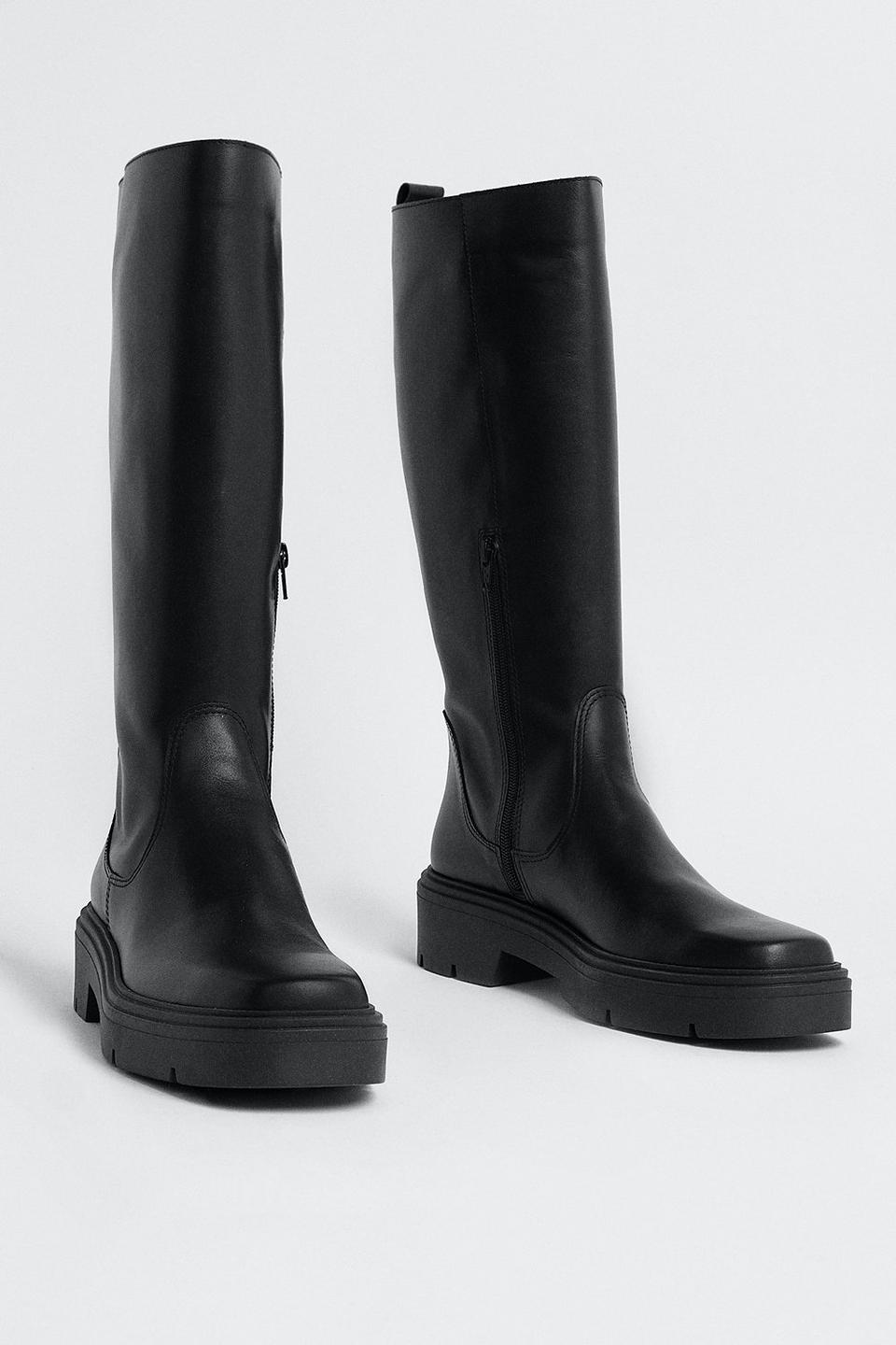 Boots | Leather Chunky Knee High Boot | Oasis